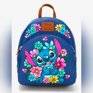 Loungefly Blue Stitch Floral Kids Mini Backpack